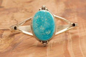 Genuine Kingman Water Web Turquoise Sterling Silver Navajo Bracelet